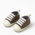 Soft sole striped high-top baby sneakers with lace-up closure for 0–12 months