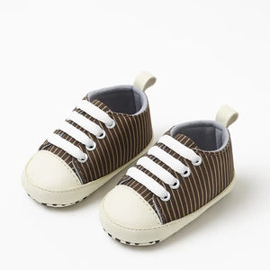 Soft sole striped high-top baby sneakers with lace-up closure for 0–12 months