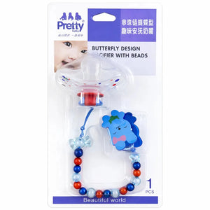 Blue Butterfly Design Baby Pacifier with Beads Clip Chain and Anti Drop Holder for Babies