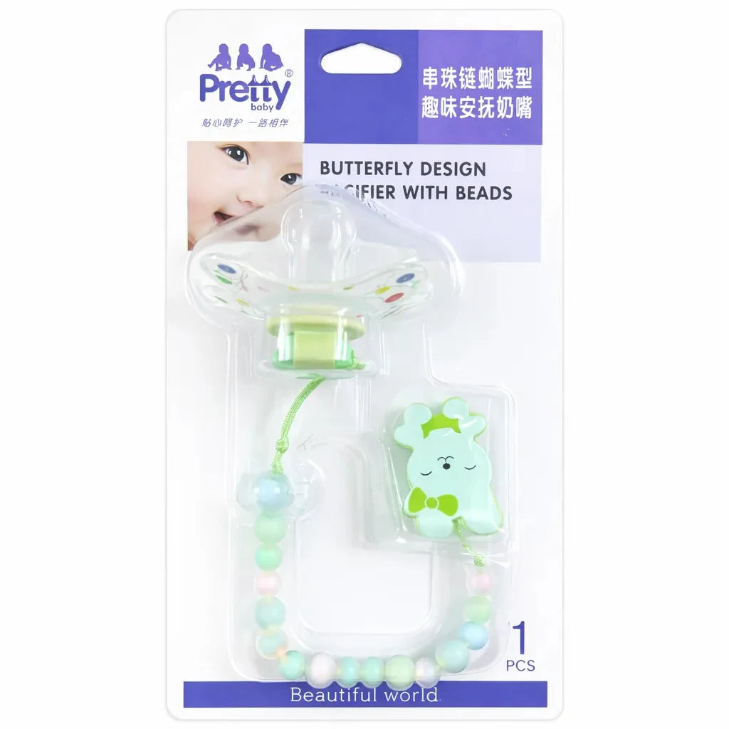 Green Butterfly Design Baby Pacifier with Beads Clip Chain for Secure Everyday Baby Use