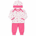 Baby 3 piece butterfly print clothing set with cap shirt and dark pink pajama