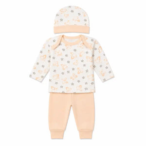 Baby 3 piece butterfly print clothing set with cap shirt and peach pajama