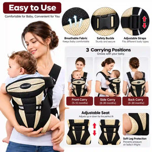 3-in-1 baby carrier with adjustable seat straps buckle and breathable fabric