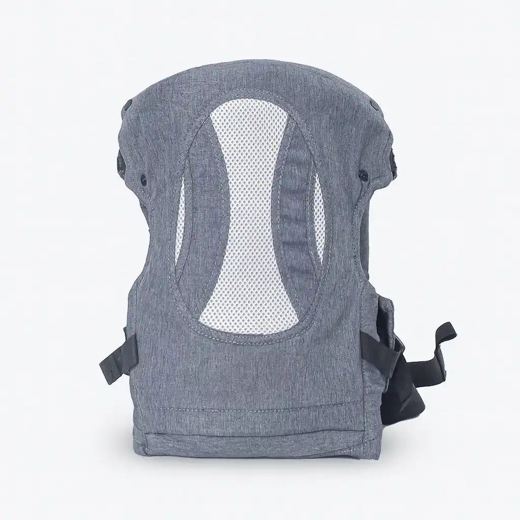Grey baby carrier belt back view with breathable support panel