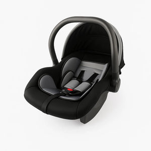 Angled view of black and red lightweight baby carrycot