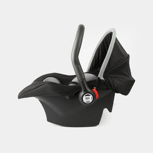 Black and red baby carrycot shown in reclined position