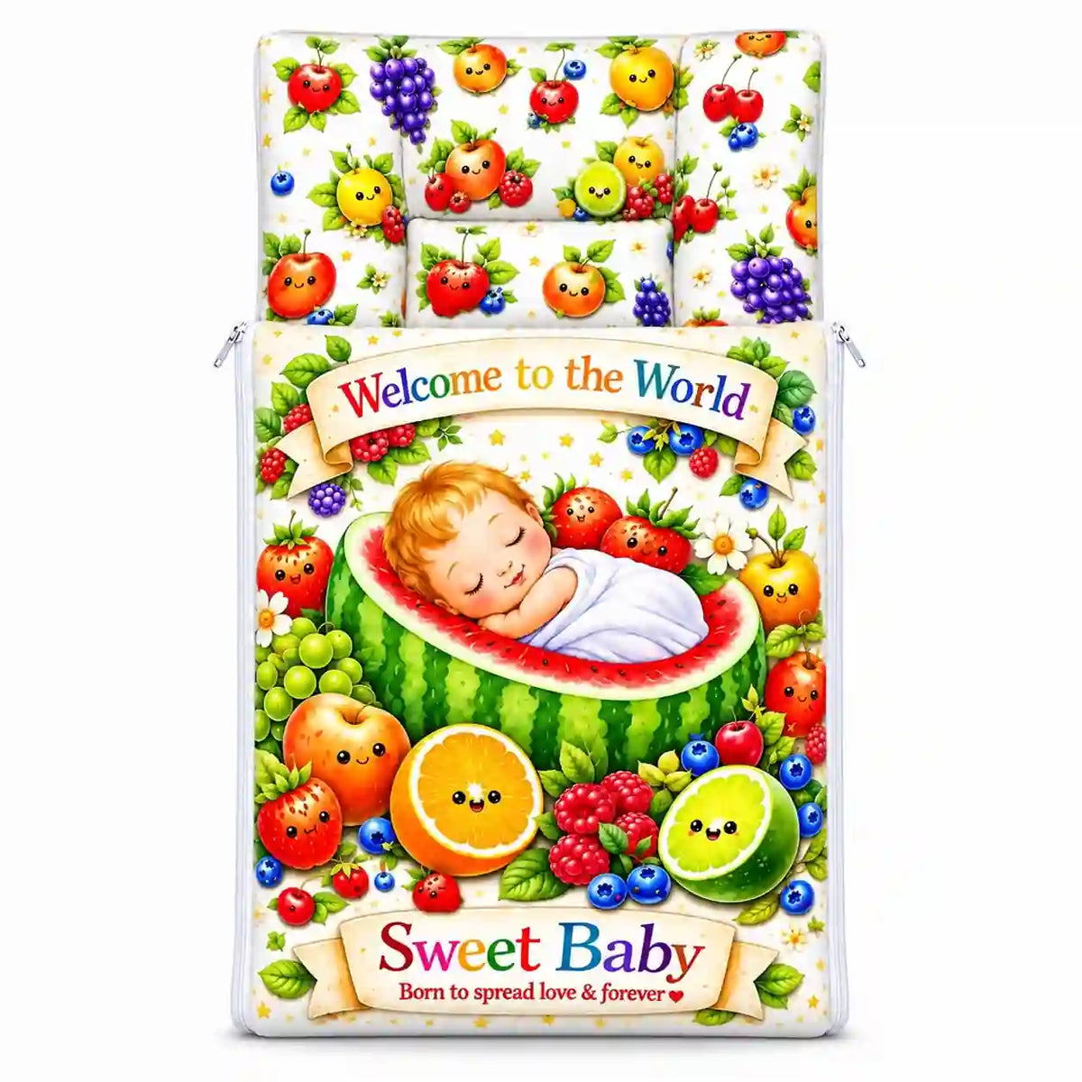 Baby Carry Nest Sleeping Bag Pink Welcome to the World Balloon and Crib Design open view