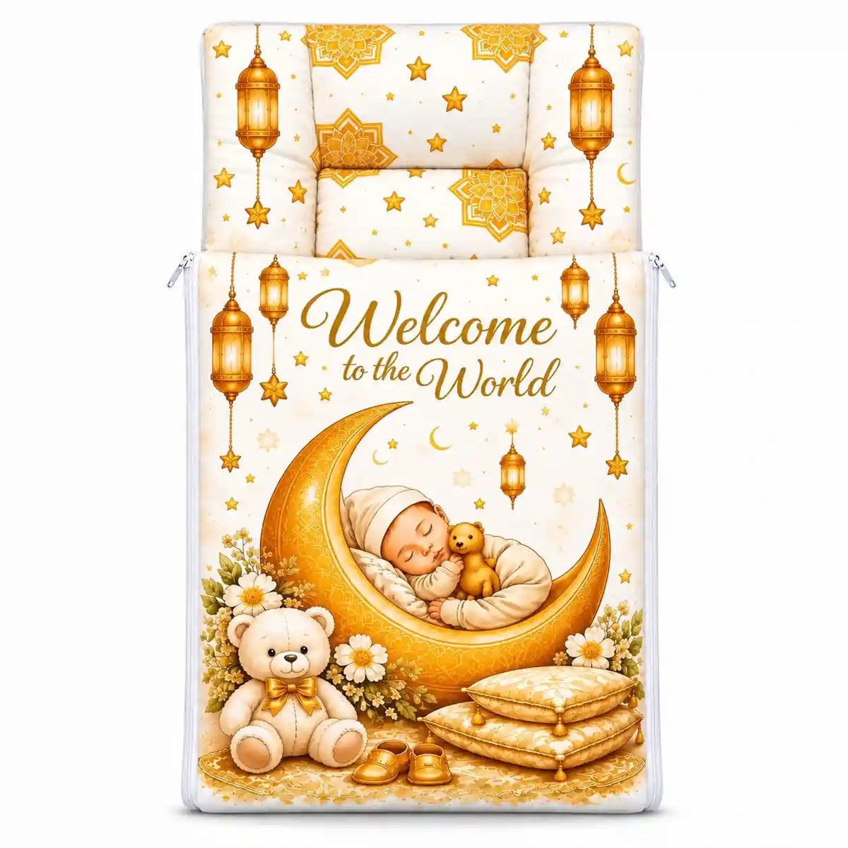 Baby Carry Nest Sleeping Bag Welcome to the World Golden Moon Design open view