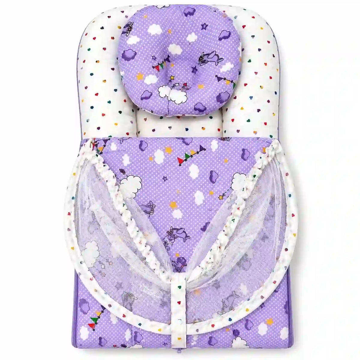 Purple Cloud Print Baby Carry Nest with Closed Mosquito Net for Newborns