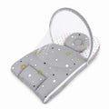 Grey star print baby carry nest with attached mosquito net