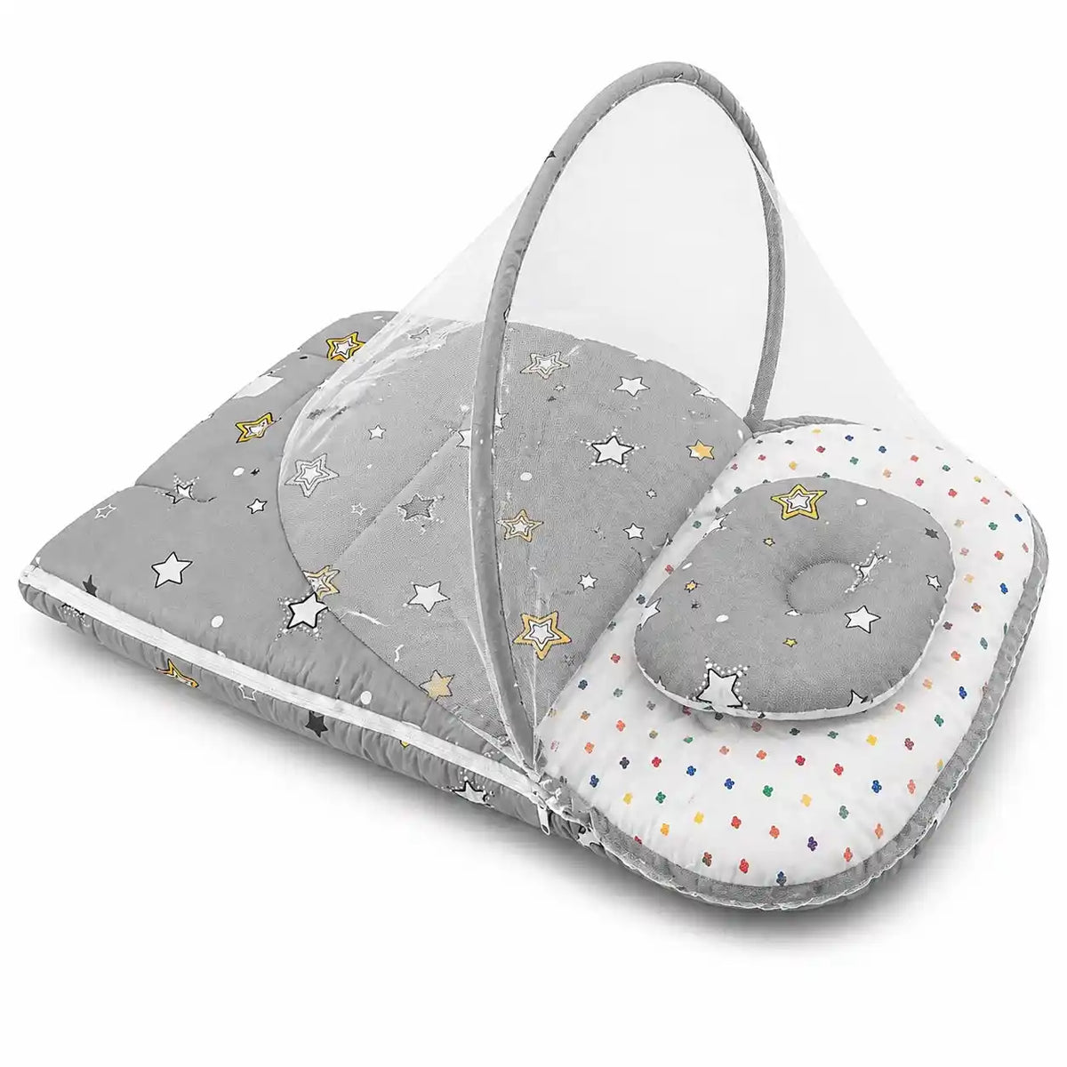 2-in-1 Baby Carry Nest with Mosquito Net Star Grey