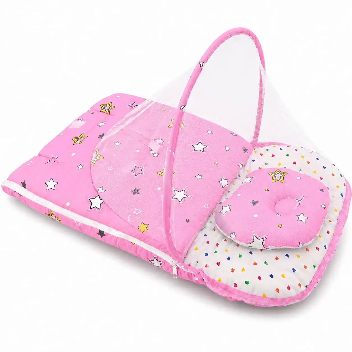 2-in-1 Baby Carry Nest with Mosquito Net Star Pink (0–6M)