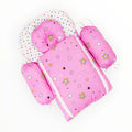 Pink star print baby bedding set with mattress, head pillow and two side bolsters for newborns