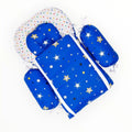Blue star print baby bedding set with mattress, head pillow and two side bolsters for newborns