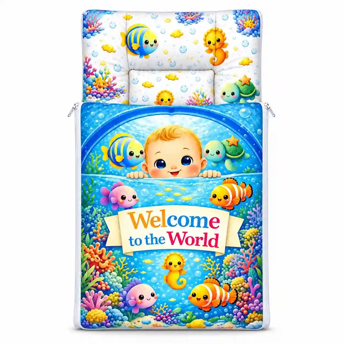 Baby Carry Nest Sleeping Bag Welcome to the World Underwater Ocean Design open view
