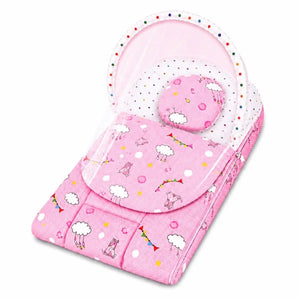 2 in 1 Baby Carry Nest with Mosquito Net in Pink Cloud Print for 0 to 6 Months