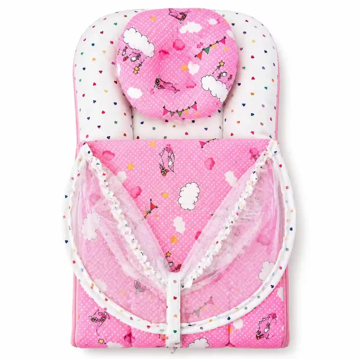 Pink Cloud Print Baby Carry Nest with Closed Mosquito Net for Newborns