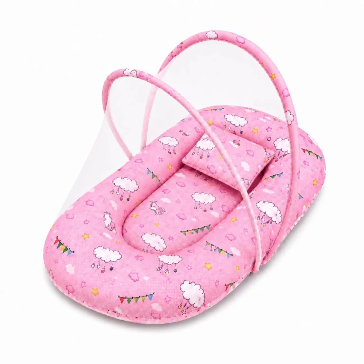 Baby Carry Nest with Removable Mosquito Net in Pink Cloud Print for 0 to 6 Months