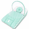 Green polka dot 2-in-1 baby carry nest with pillow and breathable mosquito net