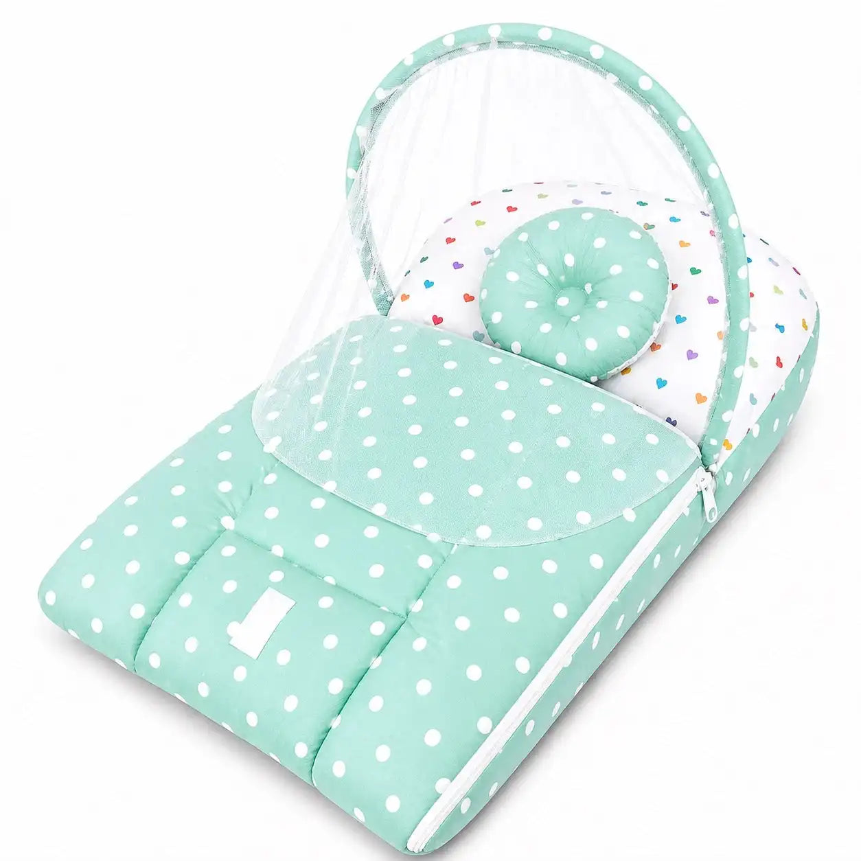 2-in-1 Baby Carry Nest with Mosquito Net Polka Dot Green