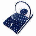 Dark blue polka dot 2-in-1 baby carry nest with pillow and breathable mosquito net