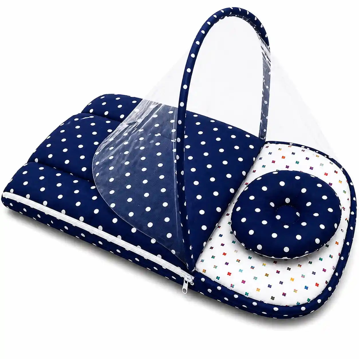 2-in-1 Baby Carry Nest with Mosquito Net Polka Dot Dark Blue