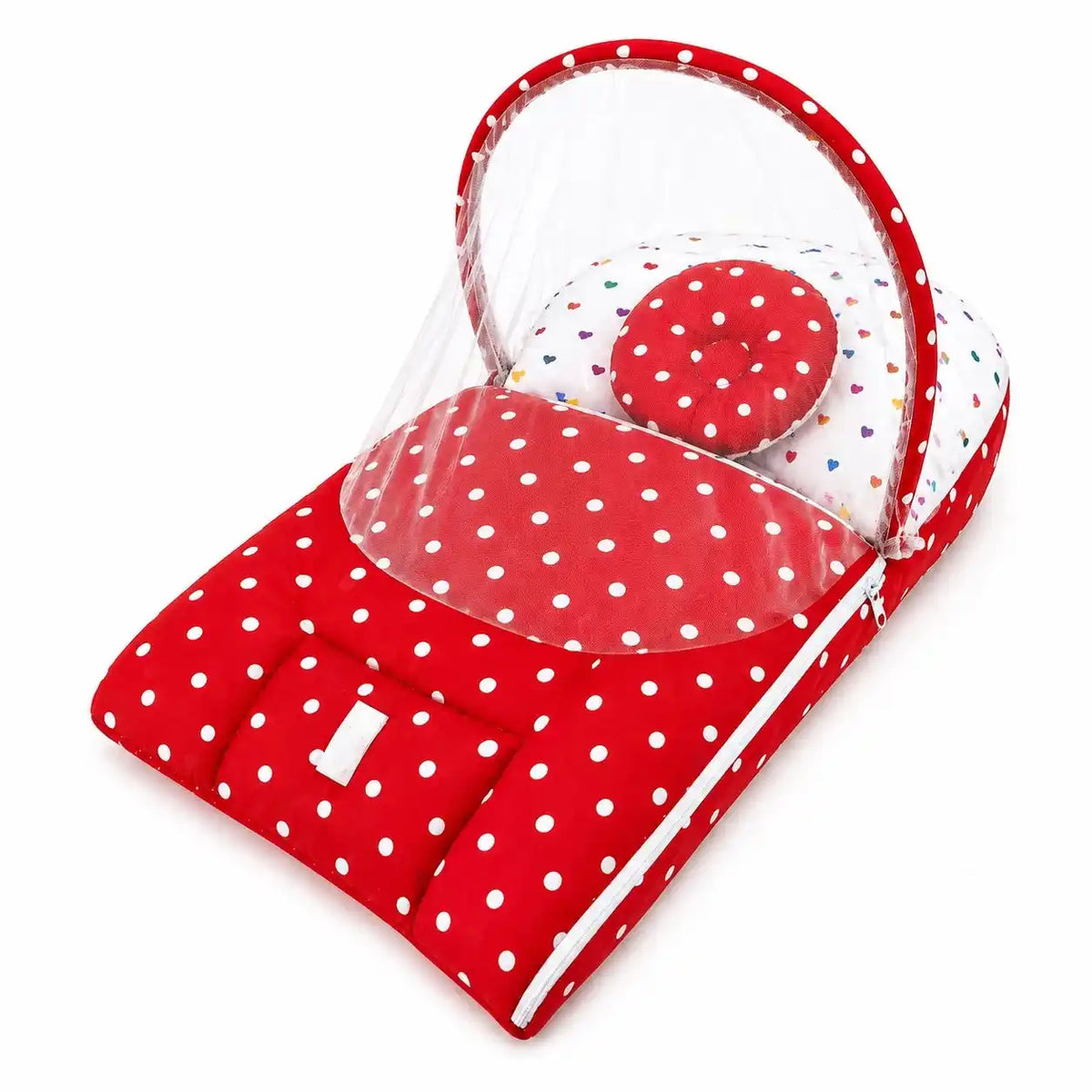 2-in-1 Baby Carry Nest with Mosquito Net Polka Dot Red