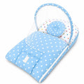 Sky blue polka dot 2-in-1 baby carry nest with pillow and breathable mosquito net