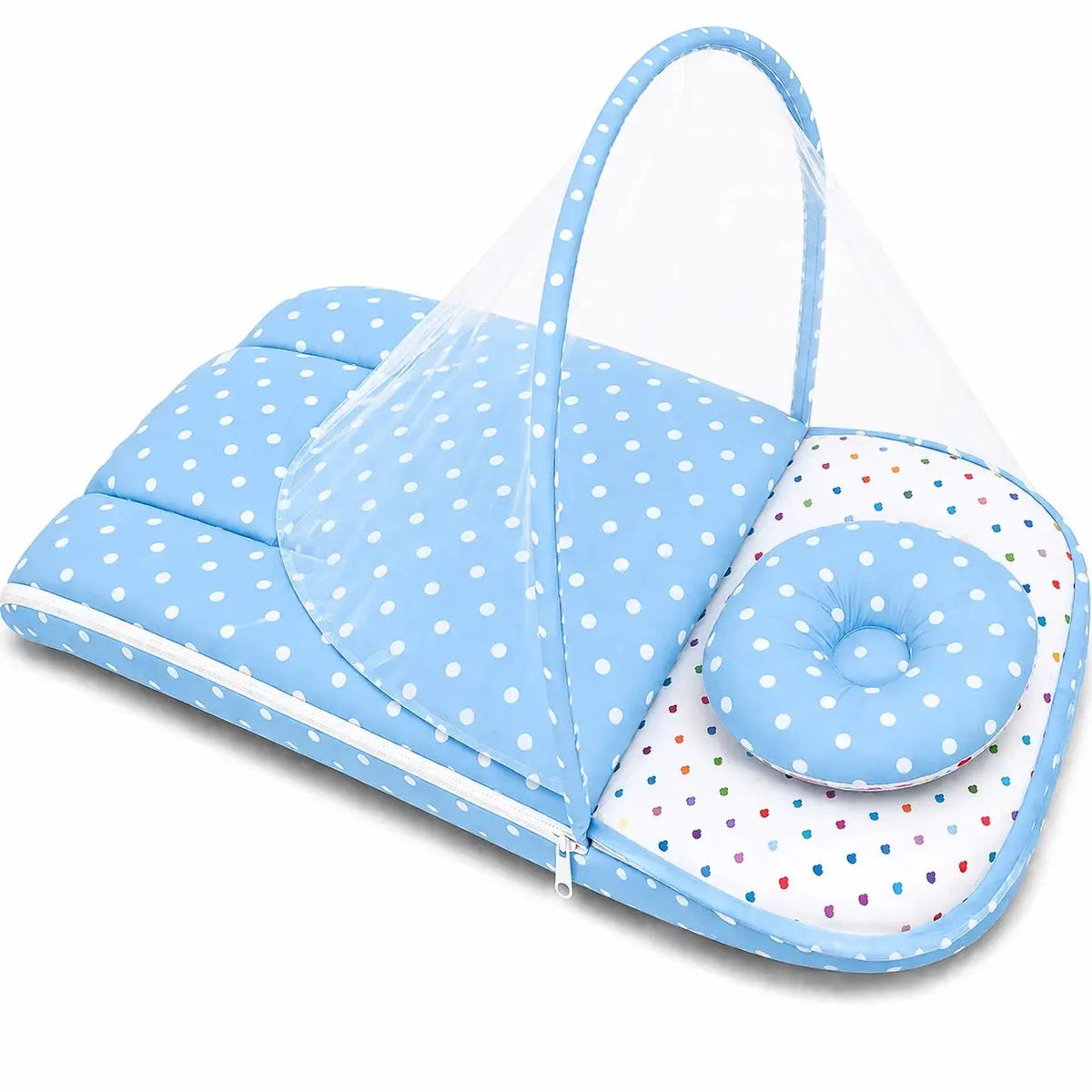2-in-1 Baby Carry Nest with Mosquito Net Polka Dot Sky Blue