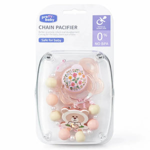 Pink Baby Chain Pacifier with Decorative Beads and Clip Holder for Newborns and Infants