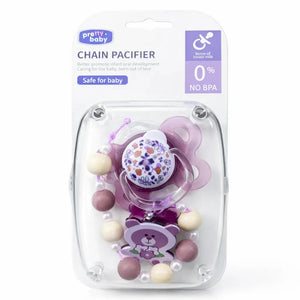 Purple Baby Chain Pacifier with Beads Clip and Secure Anti Drop Chain for Babies