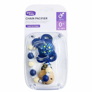 Blue Baby Chain Pacifier with Beaded Anti Drop Clip and Soft Comfortable Nipple for Babies