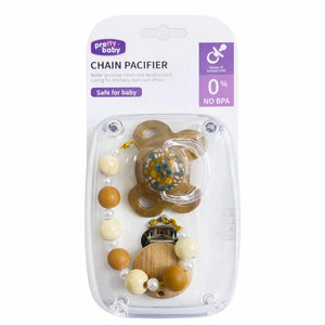Brown Baby Chain Pacifier with Decorative Beads and Strong Clip Holder for Everyday Baby Use