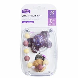 Purple Baby Chain Pacifier with Beaded Clip Chain and Anti Drop Holder for Newborns and Infants