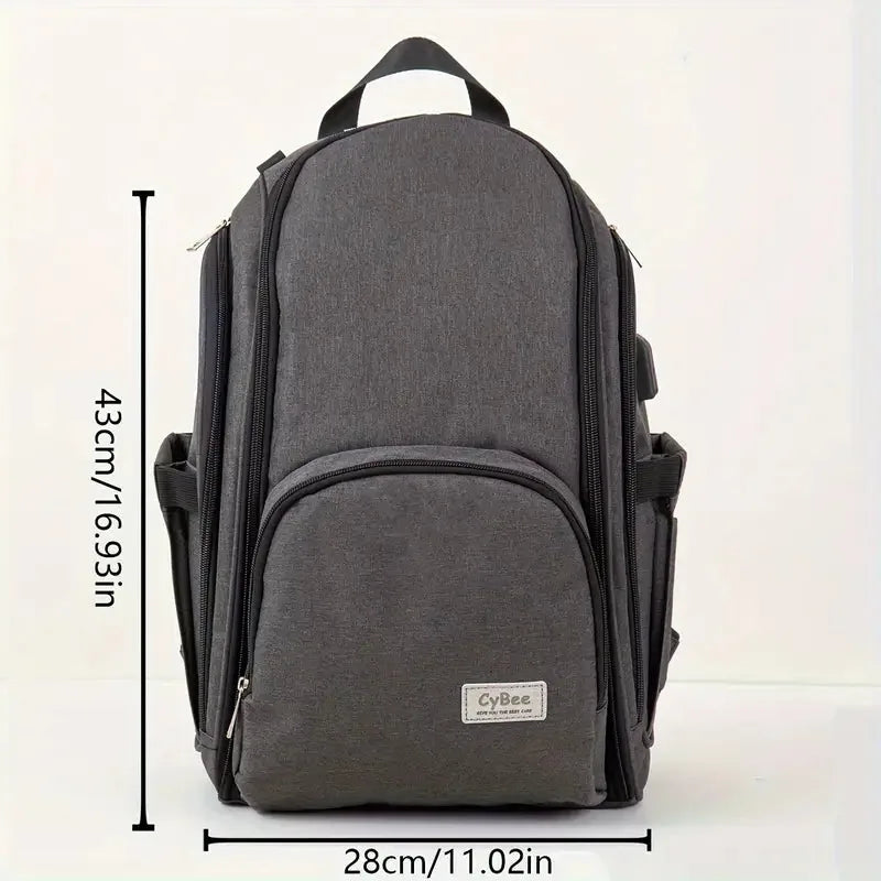 Dark grey baby diaper backpack size 43 cm high and 28 cm wide