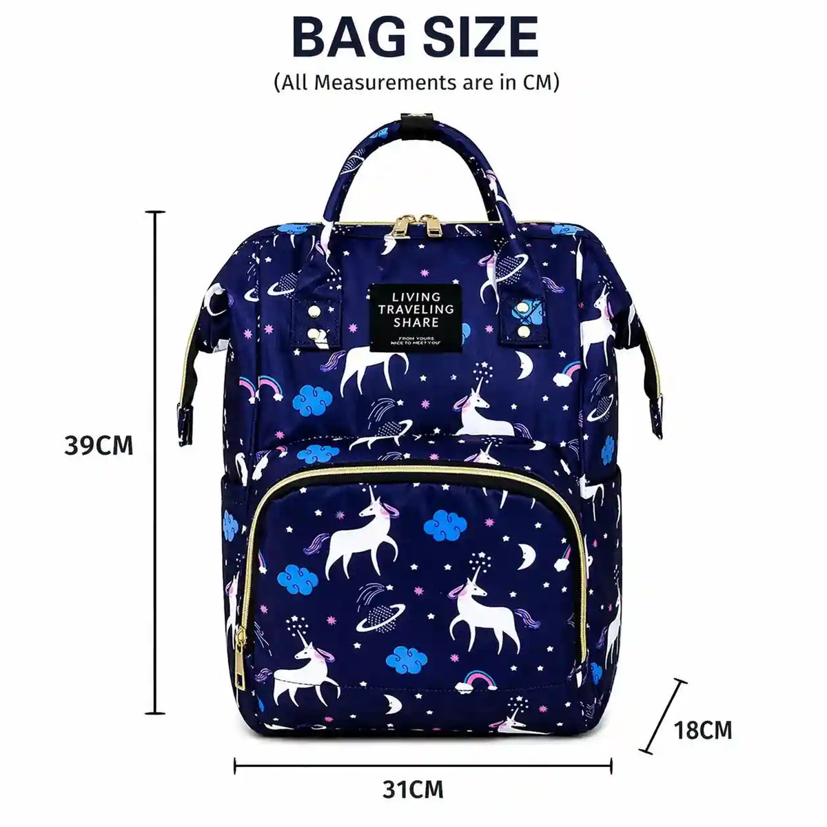 Baby diaper backpack size dimensions – 39 × 31 × 18 cm 