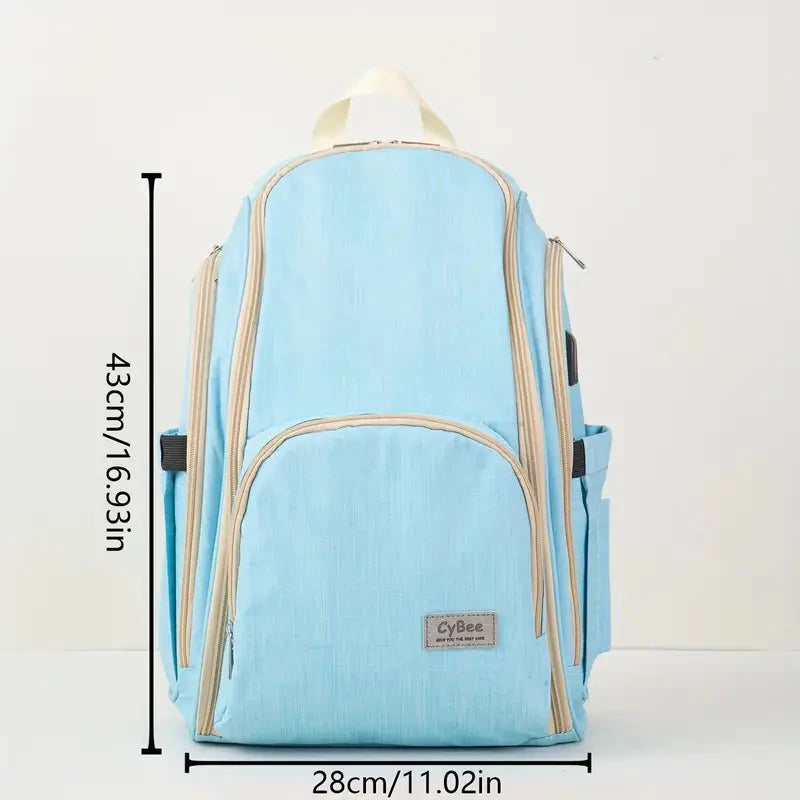 Sky blue baby diaper backpack size 43 cm high and 28 cm wide