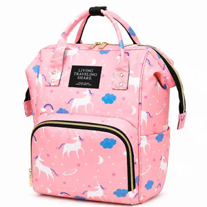 Baby diaper backpack with unicorn print – Pink