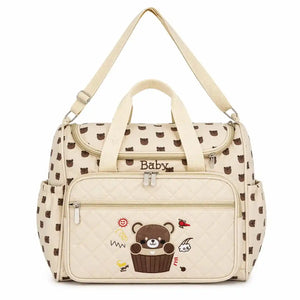 Beige Baby Diaper Bag with Large Capacity Multiple Pockets and Adjustable Shoulder Strap for Baby Essentials