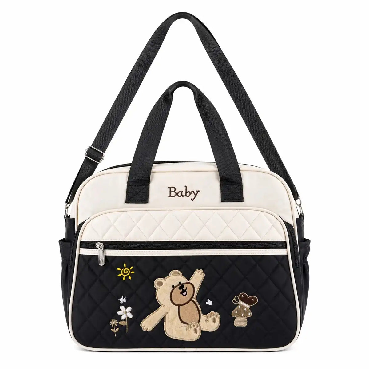 Black Baby Diaper Bag with Multiple Pockets and Adjustable Shoulder Strap for Baby Essentials