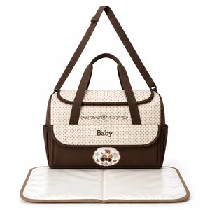 Brown Baby Diaper Bag with Changing Mat Adjustable Shoulder Strap and Multiple Storage Compartments