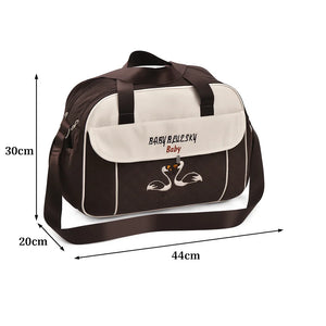 Chocolate brown baby diaper bag size details, 44 x 30 x 20 cm