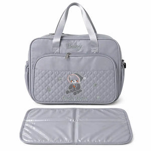 Grey Baby Diaper Bag with Waterproof Changing Mat Spacious Storage and Bottle Pockets for Travel