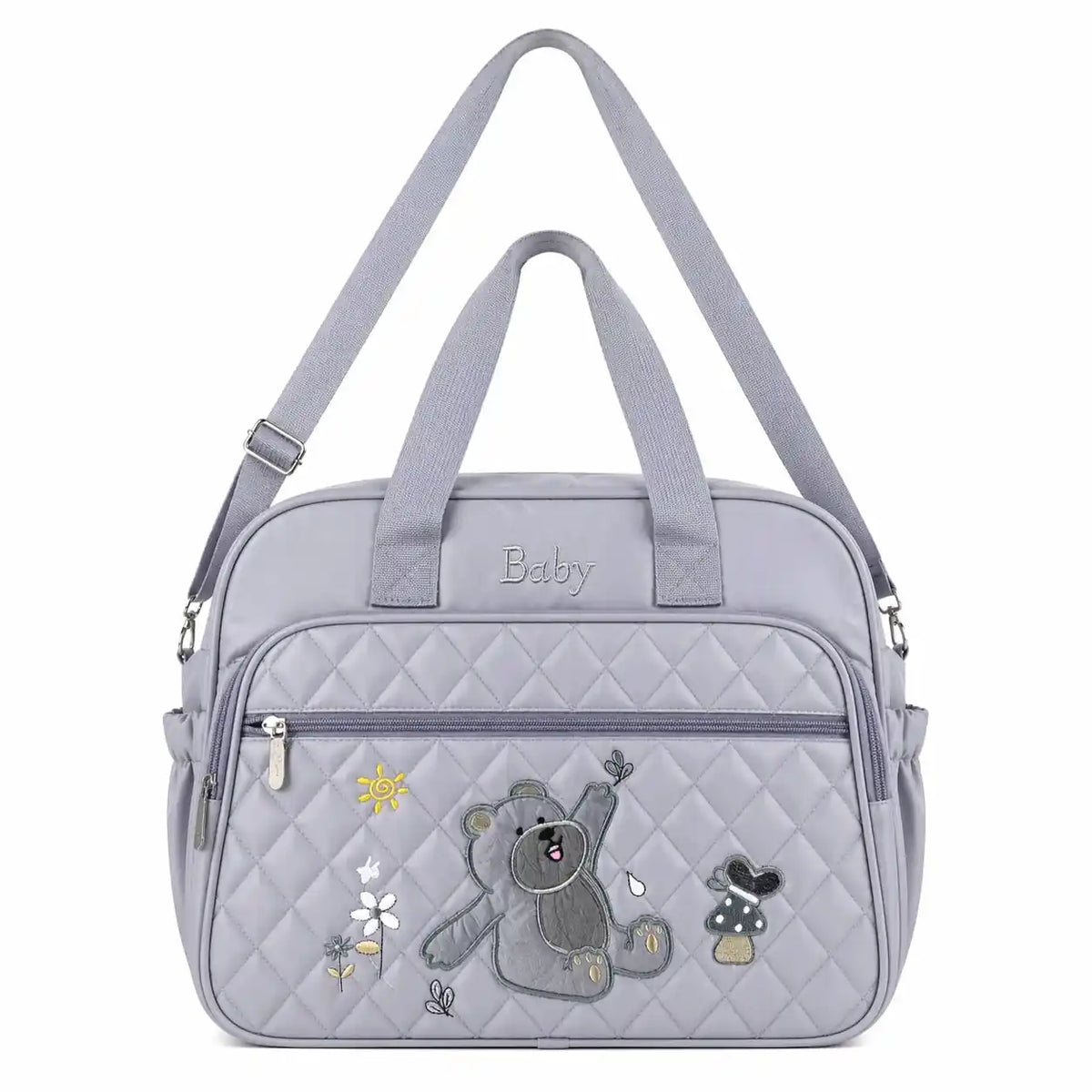 Grey Baby Diaper Bag with Spacious Compartments Adjustable Shoulder Strap and Hand Carry Handles