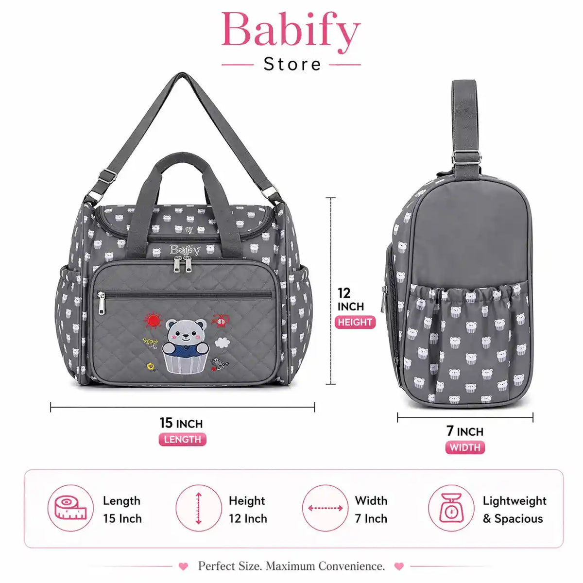 Baby Diaper Bag 08179-2 Product Details Showing Main Bag and Side Storage Design