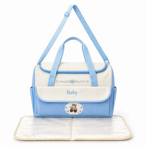 Sky Blue Baby Diaper Bag with Changing Mat Spacious Compartments and Adjustable Shoulder Strap