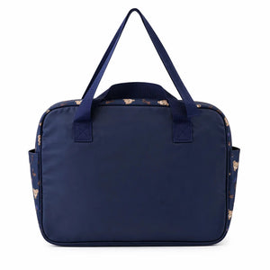Navy blue teddy baby diaper bag back view with strong carry handles