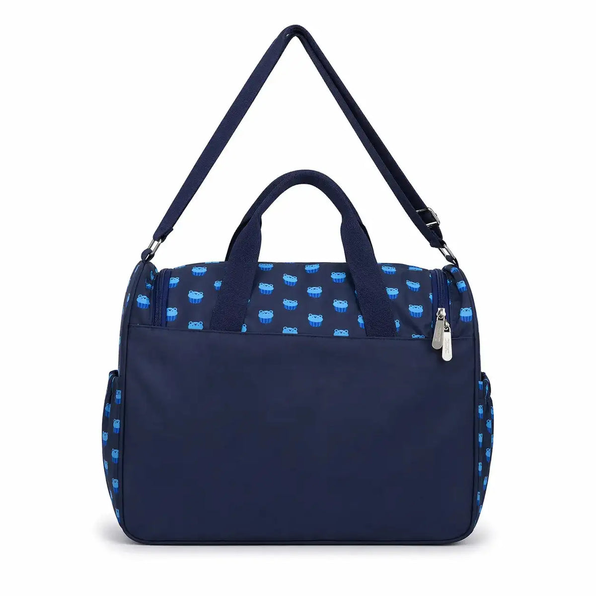 Navy Blue Baby Diaper Bag Back View with Adjustable Shoulder Strap and Spacious Travel Design