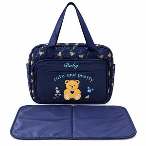 Navy blue teddy baby diaper bag with soft foldable changing mat