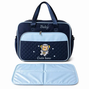 Navy Blue Baby Diaper Bag with Waterproof Changing Mat Spacious Compartments and Carry Handles